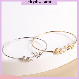 &lt;citydiscount&gt; กําไลข้อมือ แบบเปิด รูปใบไม้ ปรับได้ เครื่องประดับ ของขวัญ สําหรับผู้หญิง