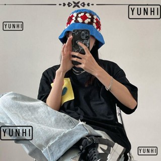 Yunhi หมวกบักเก็ต แฮนด์เมด ลายดอกไม้น่ารัก