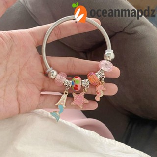 Oceanmapdz สร้อยข้อมือลูกปัด รูปหัวใจ ช้าง ม้าน้ํา สีชมพู หรูหรา ปรับได้ DIY ของขวัญวันเกิด