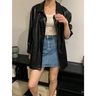 [New autumn] bluepops style summer New loose lapel single-breasted leather coat Korean retro coat E2072 WD9F