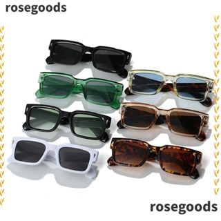 Rosegoods1 แว่นตากันแดด ทรงสี่เหลี่ยมผืนผ้า ป้องกัน UV400 สไตล์พังก์วินเทจ สีดํา สําหรับผู้หญิง และผู้ชาย Y2K