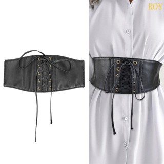 Roy ชุดคอร์เซ็ท ผูกเชือก กว้าง สีดํา เซ็กซี่