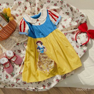 Princess girls dress with contrast color 2023 Summer new bubble sleeve lapel embroidered childrens dress wholesale DDL2