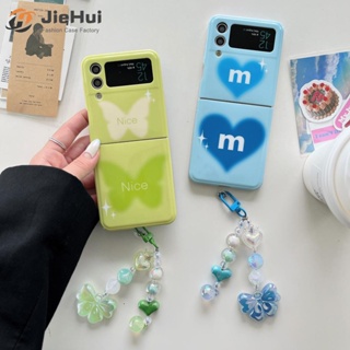 Jiehui เคสโทรศัพท์มือถือ ลายผีเสื้อ หัวใจ พร้อมสายโซ่คล้อง สําหรับ Samsung Z Flip4 Z Flip3