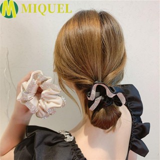 Miquel Bling Scrunchies ย้อนยุคอารมณ์ของขวัญปาร์ตี้ผ้าสีทึบสไตล์เกาหลีเชือกผม