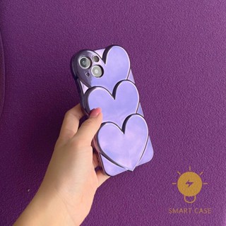 For เคสไอโฟน 14 Pro Max [Heart Shape 3D Purple Plating] เคส Phone Case For iPhone 14 Pro Max 13 12 11 For เคสไอโฟน11 Ins Korean Style Retro Classic Couple Shockproof Protective TPU Cover Shell