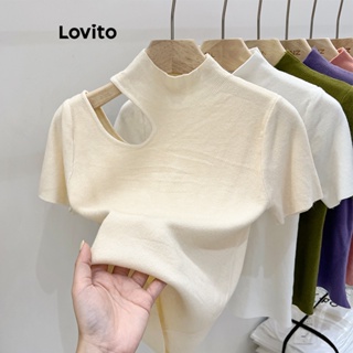 Lovito เสื้อถักลําลอง แบบเรียบ สําหรับผู้หญิง LNE18003 (แอปริคอท/เขียว/ดํา)