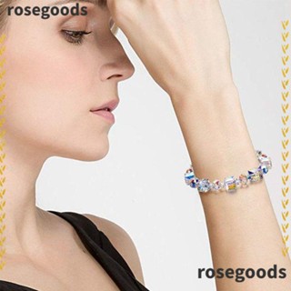 Rosegoods1 สร้อยข้อมือคริสตัล หลากสี ปรับได้ หรูหรา สําหรับผู้หญิง 2 ชิ้น