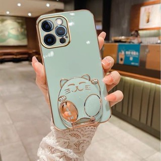 เคสโทรศัพท์มือถือ ซิลิโคนนิ่ม ลายแมวนําโชค 3D พร้อมขาตั้ง หรูหรา สําหรับ OPPO Realme C21 10 Pro 5G Realme 10 5G 4G 9i 4G 5G