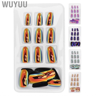 Wuyuu Artificial Fake Nails  Bright Color Detachable Fashionable 12 Different Sizes 24pcs Easy Trim File False for Home Use Nail Salons