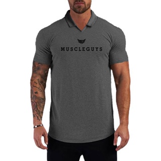 Muscleguys เสื้อโปโล ผ้าฝ้าย พิมพ์ลายตัวอักษร ระบายอากาศ ทรงสลิมฟิต แฟชั่นฤดูร้อน สําหรับผู้ชาย เพาะกาย ฟิตเนส ยิม