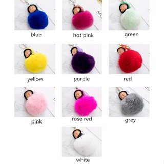 Rabbit Fur Pompom Motorcycle Helmet Sleeping Baby Key Chain Bag Handbag Women Clearance sale