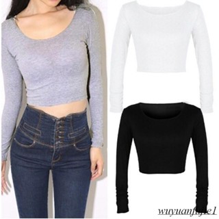 เสื้อยืดลําลอง แขนยาว สีพื้น แฟชั่นสําหรับผู้หญิง (WYJQ)