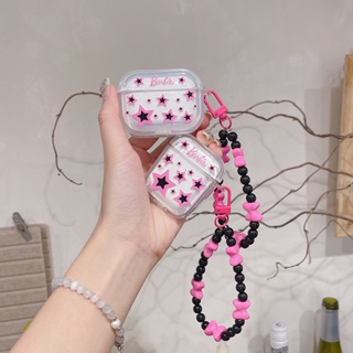 เคสหูฟัง แบบใส ลายดาว 3D สีชมพู สําหรับ Airpods 1 2 3 Pro Pro2