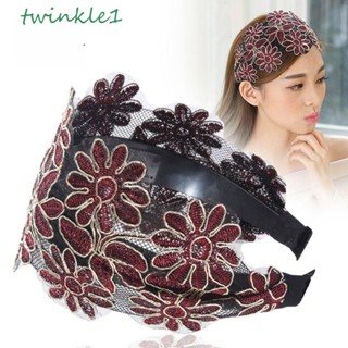 Twinkle1 ที่คาดผม ผ้าตาข่าย กันลื่น ปักลาย ด้านข้างกว้าง สําหรับผู้หญิง แม่