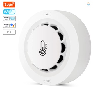 {fash} Tuya Wifi BT เครื่องตรวจจับควัน อุณหภูมิ ความชื้น 80dB พร้อมรีโมตแอพโทรศัพท์มือถือ ฟังก์ชั่นกดแจ้งเตือน ใช้งานร่วมกับ Alexa และ G