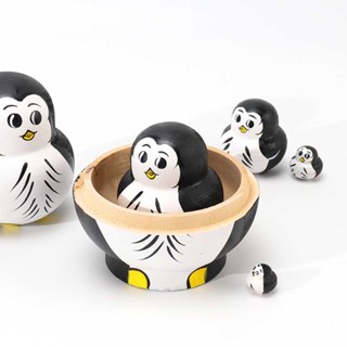 10pcs Wooden Penguin Russian Nesting Doll Babushka Matryoshka Stacking Doll