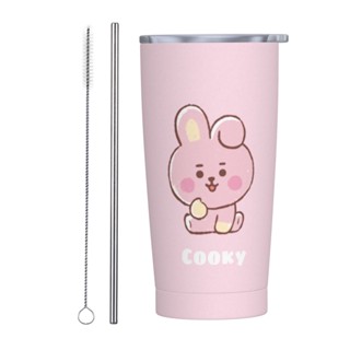 Bt21 แก้วกาแฟสเตนเลส พิมพ์ลาย พร้อมฝาปิด และหลอด 20 ออนซ์