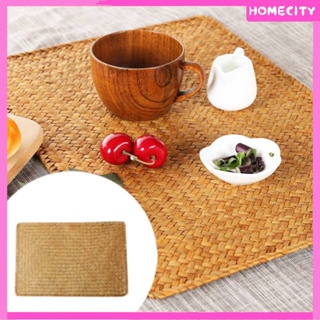 [พร้อม] ที่รองจานสี่เหลี่ยมหญ้าทะเลทอ legant placemat สำหรับโต๊ะอาหารเสื่อจานจานรองชามครัวทนทานล้างทำความสะอาดได้