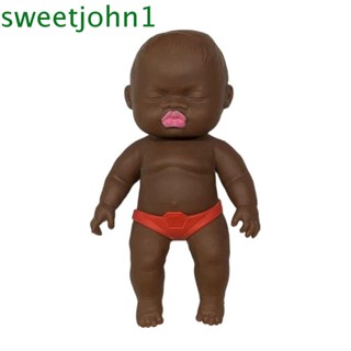 Sweetjohn ตุ๊กตาเด็กทารกจําลอง แบบบีบ นิ่ม สีดํา 13 ซม.