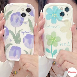 เคสโทรศัพท์มือถือ ขอบโค้ง ลายดอกทิวลิป สีม่วง สีเขียว สําหรับ Infinix Note Hot 30 20 12 11 10 9 Play 8 Smart 7 6 5 Plus