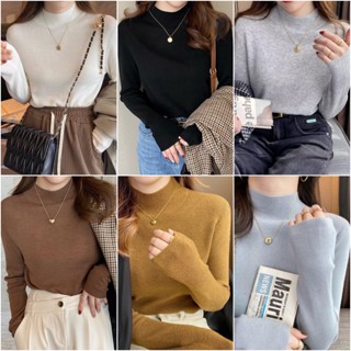 พร้อมส่ง  เสื้อไหมพรมแขนยาว ปิดคอ ผ้าหนานิ่มอย่างดี แฟชั่นสาวเกาหลี