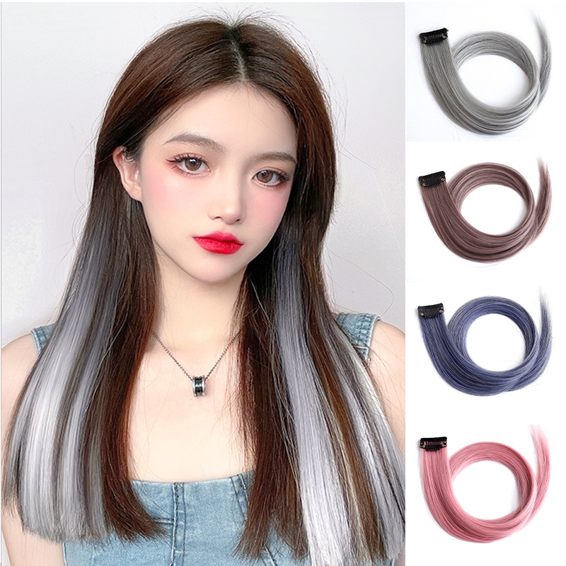 แฟชั่นวิกผมตรงยาวสีที่มองไม่เห็นไฮไลท์วิกผมชิ้นแขวนหูย้อมจําลองวิกผม