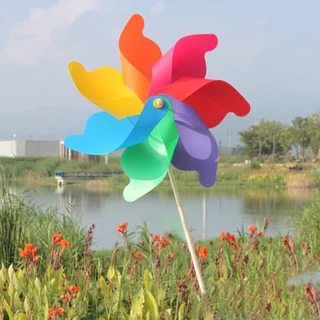 กังหันลม 7 สี พลาสติกเส้นผ่านศูนย์กลาง 30 เซนติเมตร สำหรับประดับสวน DIY ของเล่นกลางแจ้ง