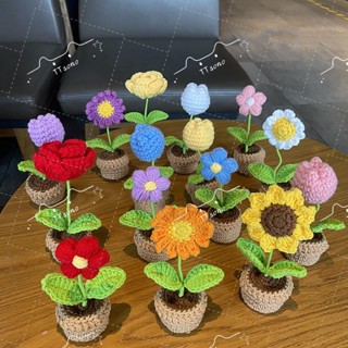 🌷Crochet flower mini pots🌷กระถางต้นไม้ ดอกไม้ แบบถักโครเชต์ แฮนด์เมด สําหรับตกแต่งบ้าน ระเบียง Diy deco