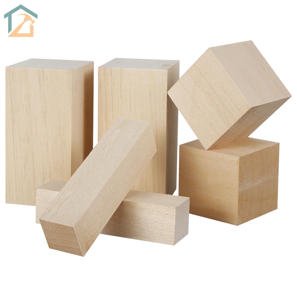 บล็อกเบสวูดแกะสลักพกพา 6 ชิ้น DIY เสริมทักษะ พัฒนาการ ชุดตัวต่อจิ๋ว
