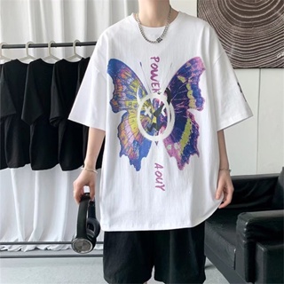 Summer New Style Harajuku Unique Graffiti Butterfly Print Short-Sleeved T-Shirt Men Women Street Wear Loose Couple _02