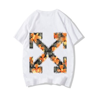 YFoff white เสื้อ แฟชั่น ผู้ชาย แขนสั้น เสื้อยืด ผู้หญิง วินเทจ เสื้อยืดคอกลมแขนสั้น