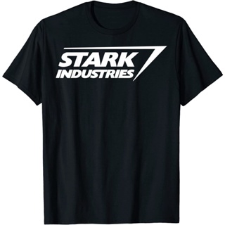 เสื้อยืดแขนสั้นผ้าฝ้ายแท้เสื้อยืดแขนสั้น พิมพ์ลายโลโก้ Marvel Iron Man Stark Industries แฟชั่นสําหรับผู้ชาย และผู้หญิงS-