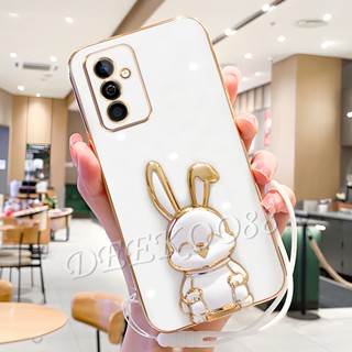 เคสโทรศัพท์มือถือแบบนิ่ม ลายการ์ตูนกระต่ายน่ารัก 3D พร้อมสายคล้องมือ ขาตั้ง และสายคล้องมือ สําหรับ Samsung Galaxy A54 A34 A14 LTE M14 S23+ S23 Ultra Plus 4G 5G