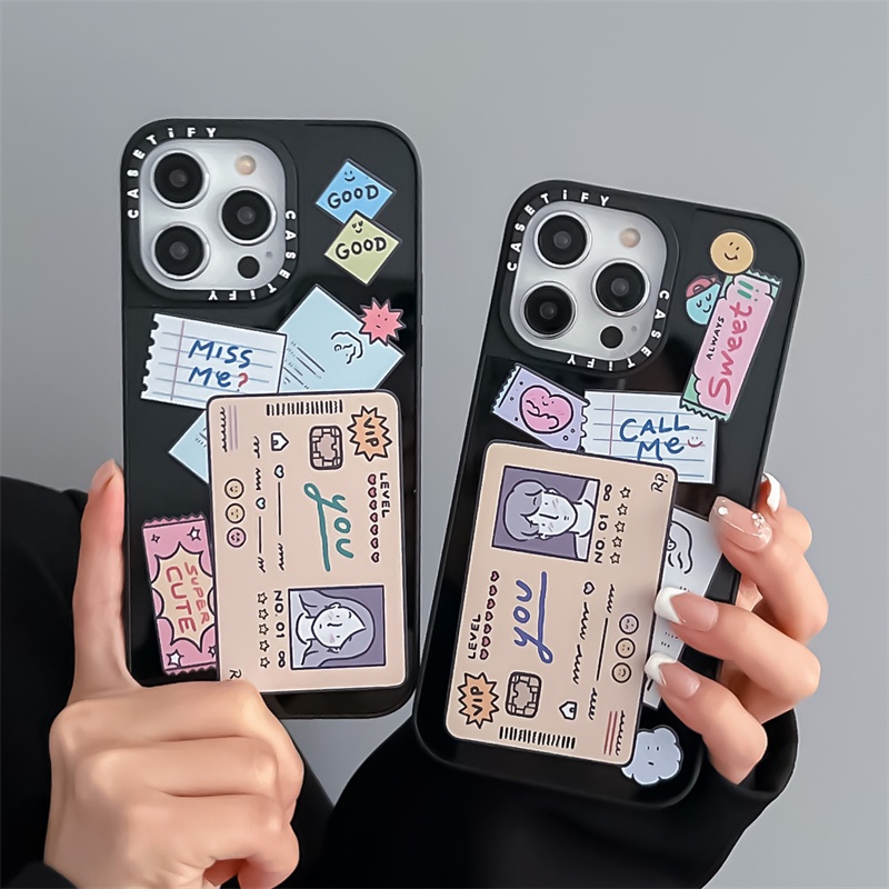 Casetifg คู่สไตล์ป้ายคุณภาพสูงกระจกเคสโทรศัพท์พร้อมกล่องสําหรับ iPhone 16 11 12 13 14 15 Pro Max 16 Plus Soft Side Fon แกะสลักปลอกกันกระแทกป้องกัน Hard PC Cover