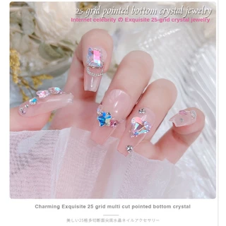 กล่องชุดเครื่องประดับเพชรเล็บคริสตัลด้านล่าง 25 ชิ้น / ขวานหัวใจเบี้ยว อ้วน เหลี่ยมเล็บ เครื่องประดับเพชร / อุปกรณ์เพ้นท์เล็บหลายเหลี่ยมเพชรพลอยที่สวยงาม