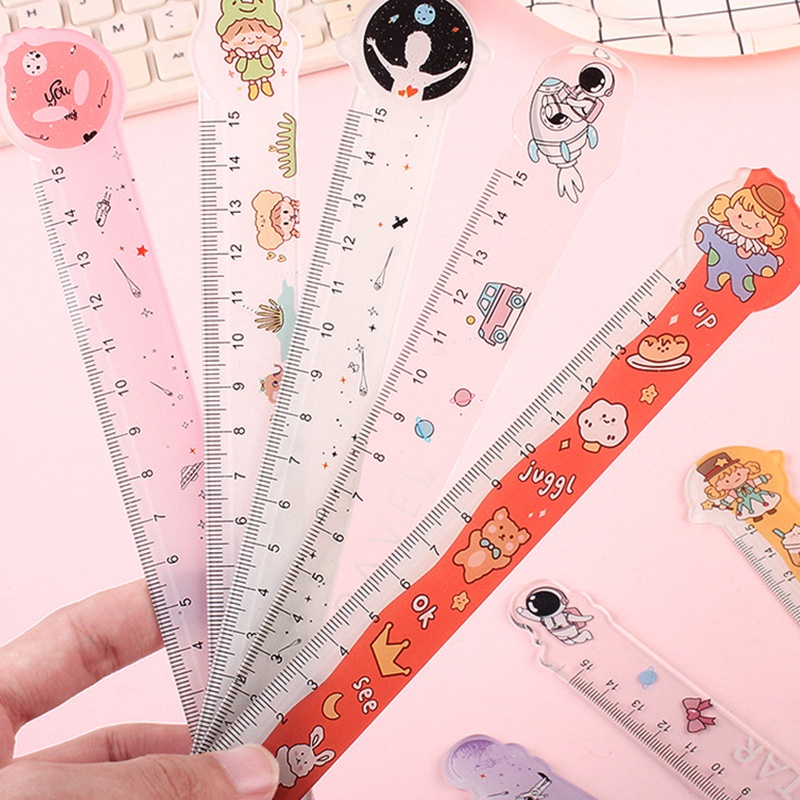 4 ชิ้น ชุดไม้บรรทัดสเกล แบบพกพา ลายการ์ตูนน่ารัก ขนาด 15 ซม. สําหรับนักเรียน จํานวน