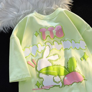 2603Girls loose mid-length short-sleeved T-shirt summer new childrens clothing medium and big children cartoon primary