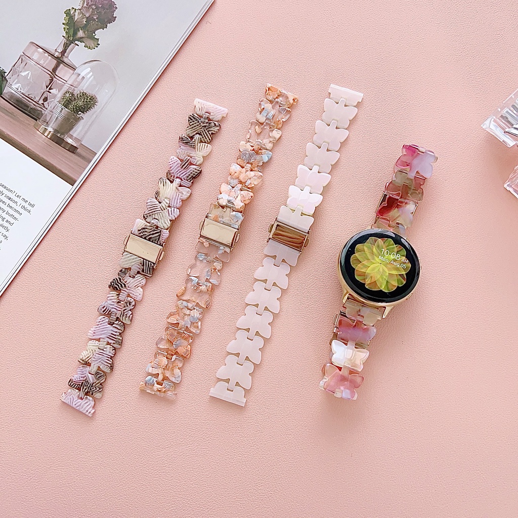 สายนาฬิกาข้อมือเรซิ่น ลายผีเสื้อ ขนาด 20/22 มม. สําหรับ Samsung Galaxy Watch Series 4/5/5 Pro (40/44/45 มม.) และ Huawei GT2