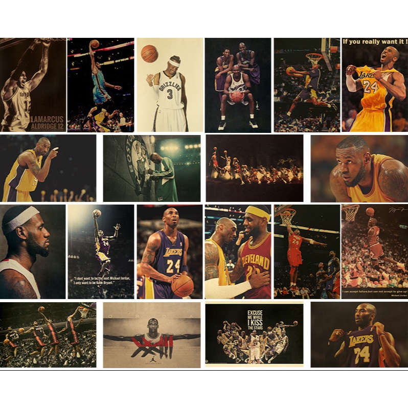 โปสเตอร์กระดาษคราฟท์ ลาย Nba Star Series สไตล์เรโทร สําหรับตกแต่งหอพัก