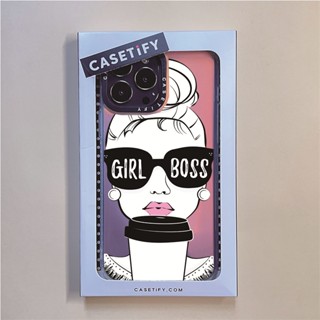 Casetify X Girl Boss Laser Case เคส PC แข็ง ขอบ TPU ลาย Desig สําหรับ IPhone 14 Pro MAX 14 Plus 13 Pro MAX 12 Pro MAX 11 Pro MAX XS MAX XR X