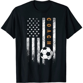 Soccer Coach American Flag Design Soccer Trainer Coaching T-Shirt, Cotton T-shirts Short Sleeve Grap_02