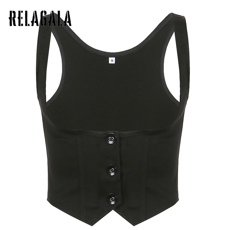 RelaGala Womens New Fashion Street สีทึบ Casual Slim Waistband เสื้อกั๊กไม่สม่ําเสมอ