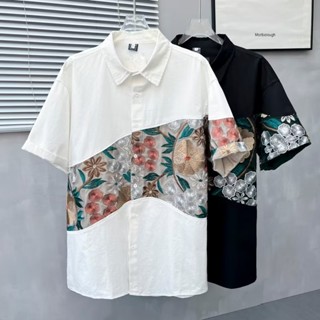 เสื้อเชิ้ตแขนสั้น แขนห้าส่วน ปักลายดอกไม้ สไตล์เกาหลี แฟชั่นฤดูร้อน สําหรับผู้ชาย