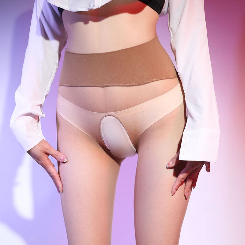 Seamless Deep Crotch เปิดเป้าถุงน่องสุภาพสตรีเซ็กซี่ Ultra-Thin Velvet Silky Pantyhose ที่มองไม่เห็นถุงเท้าหน้ากาก Ling