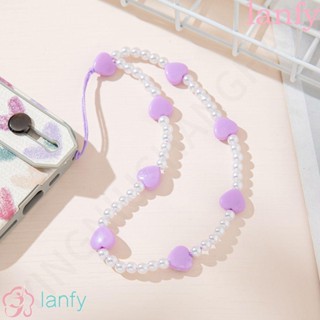 Lanfy Ins สายคล้องโทรศัพท์มือถือแฮนด์เมดประดับลูกปัดอะคริลิคหลากสีสําหรับผู้หญิง