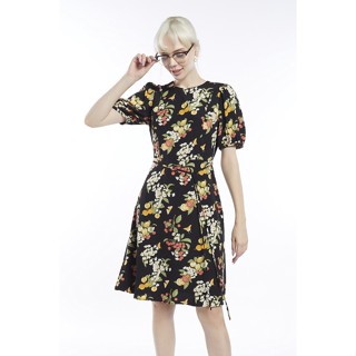 ESPADA เดรสทรงแฟลร์ลายดอกไม้ ผู้หญิง สีดำ | Fruit and Floral Print Fit and Flare Dress | 1012