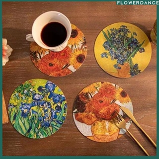 Creative Retro Placemats สำหรับโต๊ะรับประทานอาหารรอบตารางผ้ากันน้ำหนัง Placemat Coaster Mat Pu ตารางบนโต๊ะอาหารฉนวนกันความร้อน Flower