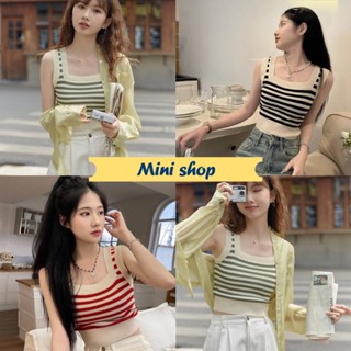 Minis shop🌸พร้อมส่ง🌸 (72003) เสื้อกล้ามไหมพรม สีน่ารักดีเทลลายทางคิ้วๆ  -C