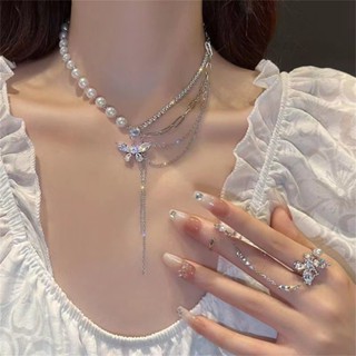 ใหม่ สร้อยคอโซ่ จี้ผีเสื้อคริสตัล หลายชั้น สวยหรู เครื่องประดับ สําหรับผู้หญิง